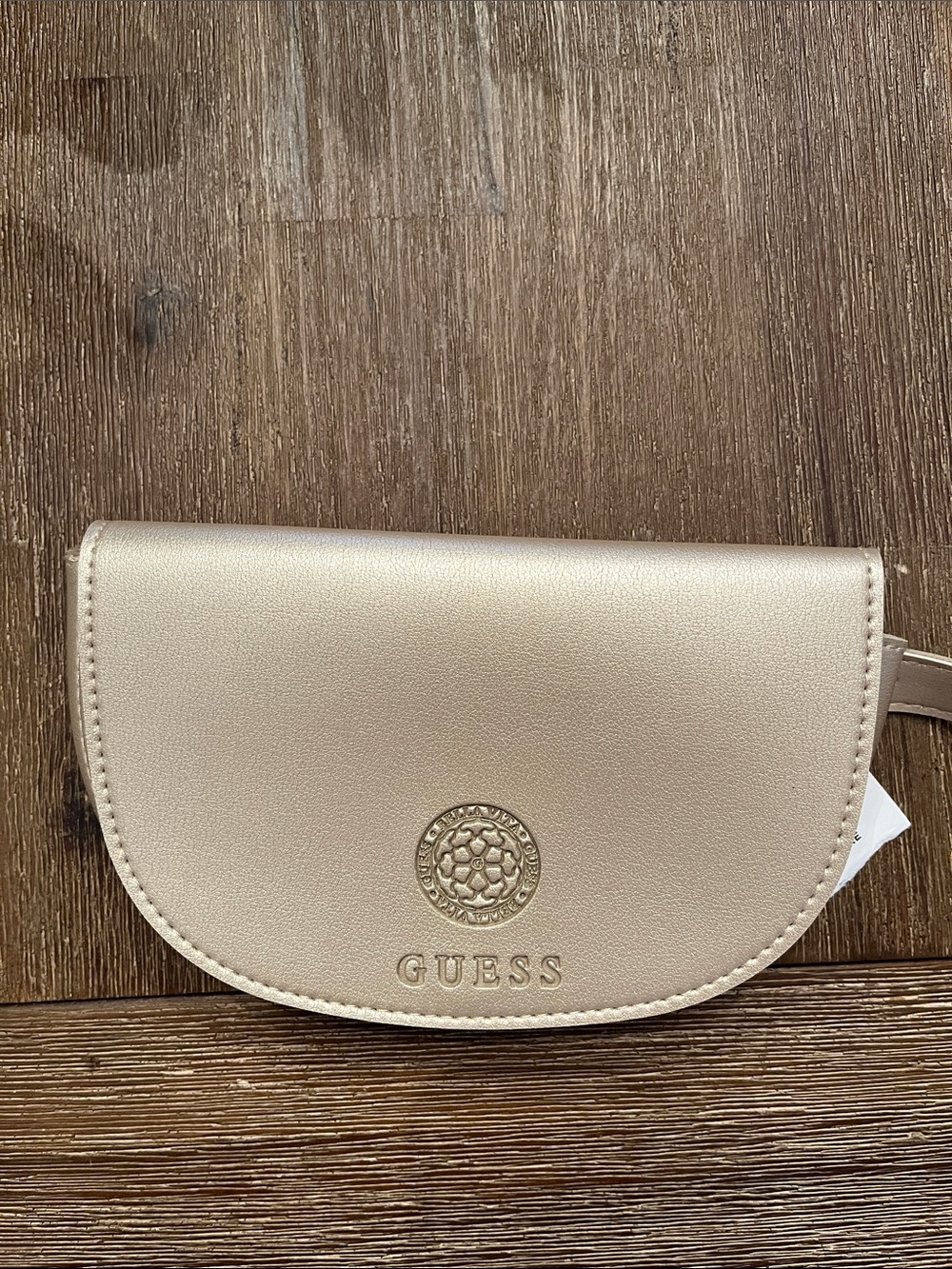 NWT Guess Women’s Belt Bag Gold Shimmer Adjustable Faux Leather Mini Accessory